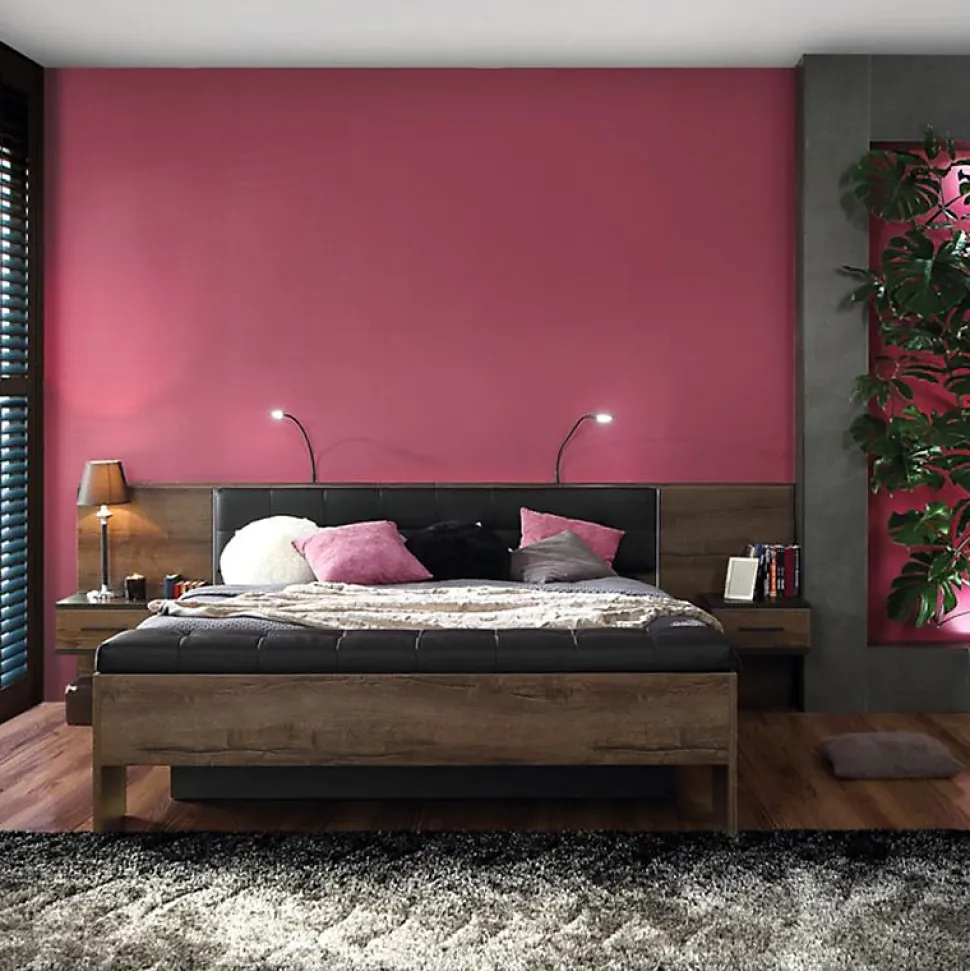 Lit double 160 x 200 décor chêne foncé et noir avec LED - RIVIERA