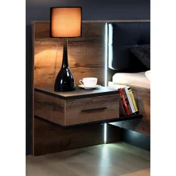 Lit double 160 x 200 décor chêne foncé et noir avec LED - RIVIERA