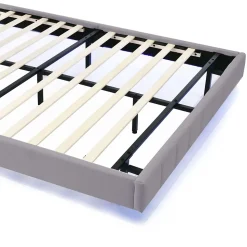Lit double 140 x 200cm avec sommier à lattes, Lit 140 x 200cm avec éclairage LED et USB, cadre de lit en lin, Gris