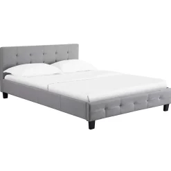 Lit Double 140 x190 cm Tissus Gris Moderne + Sommier Chambre