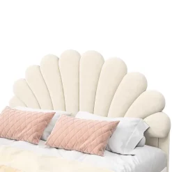 Lit double 140 x 200,lit 140 x 200,lit rembourré,lit adulte avec tête de lit en forme de fleur,beige