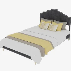 Lit Double Ado 140x200 cm - Lit Bas Capitonné, Sans Vérin et Sans Matelas, Moderne et Confortable, Tissu Gris