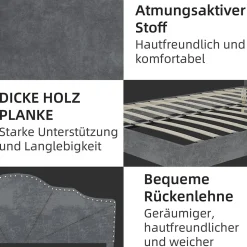 Lit Double Ado 140x200 cm - Lit Capitonné Bas Moderne et Confortable, Sans Vérin, Sans Matelas, Tissu Gris