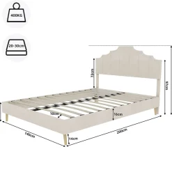 Lit Double Ado 140x200 cm - Tête de Lit Confortable et Style Moderne, Structure Composite en Tissu et Métal, sans Matelas, Beige