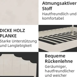 Lit Double Ado 140x200 cm - Tête de Lit Confortable et Style Moderne, Structure Composite en Tissu et Métal, sans Matelas, Beige