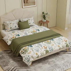 Lit Double Adulte 160x200 cm - Lit Bas Capitonné Moderne et Confortable, Sans Vérin, Sans Matelas, Tissu Beige