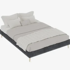 Lit Double Adulte/Ado 140x200 cm, avec Cadre Bas Moderne et Stable, Design Minimaliste en Velours Hollandais Gris, Sans Matelas