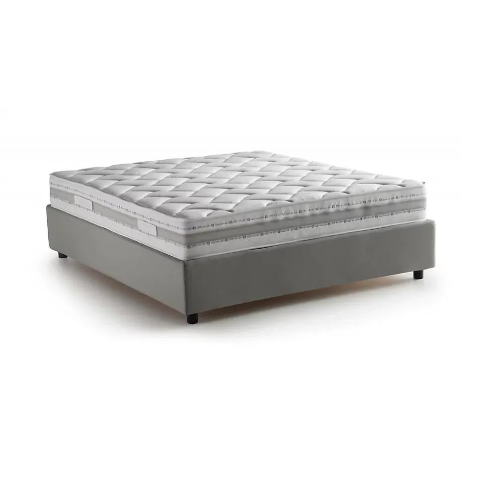 Lit double Alaksir, Lit coffre en tissu, Ouverture frontale, avec matelas 140x200 cm inclus, 100% Made in Italy, Gris