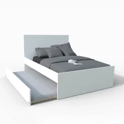 Lit double ALPHA 140x190 + 2 tiroirs + tiroir lit 90x190 avec sommier + chevet / Blanc