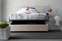 Lit double Angelic, Lit coffre en tissu, Ouverture frontale, adapté pour matelas 140x190 cm, 100% Made in Italy, Beige