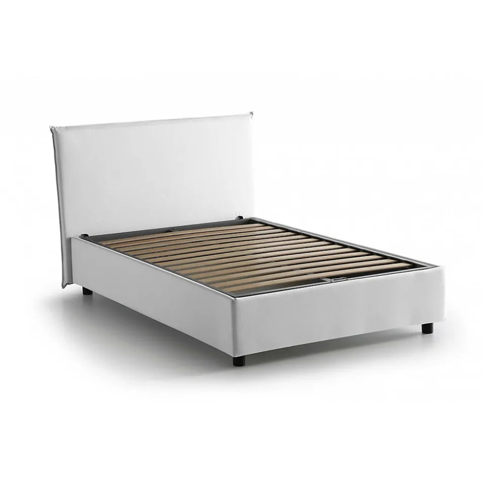Lit double Angelic, Lit coffre en tissu, Ouverture frontale, adapté pour matelas 140x190 cm, 100% Made in Italy, Blanc