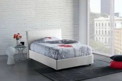 Lit double Angelic, Lit coffre en tissu, Ouverture frontale, adapté pour matelas 140x190 cm, 100% Made in Italy, Blanc