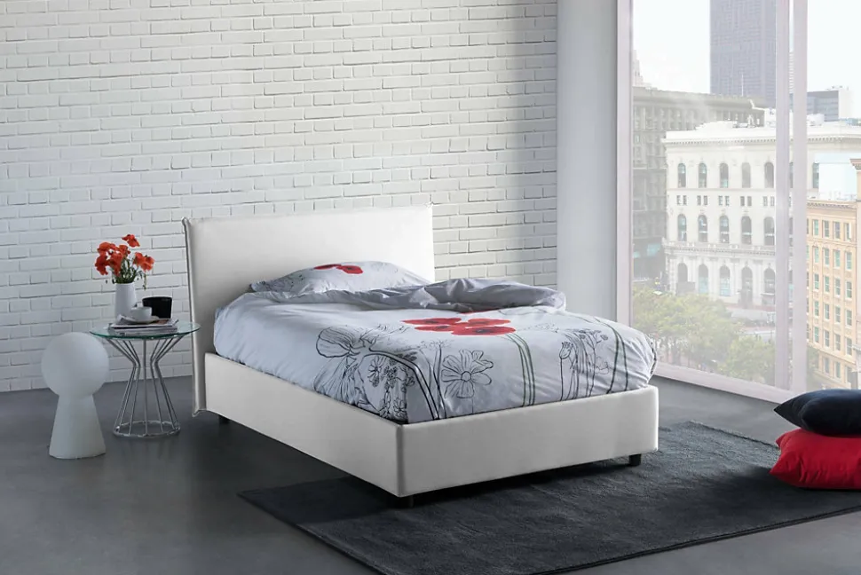 Lit double Angelic, Lit coffre en tissu, Ouverture frontale, adapté pour matelas 140x190 cm, 100% Made in Italy, Blanc