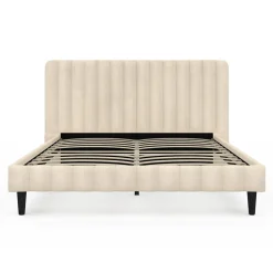 Lit double ANNIE avec tête de lit et sommier 140 x 190 cm velours beige