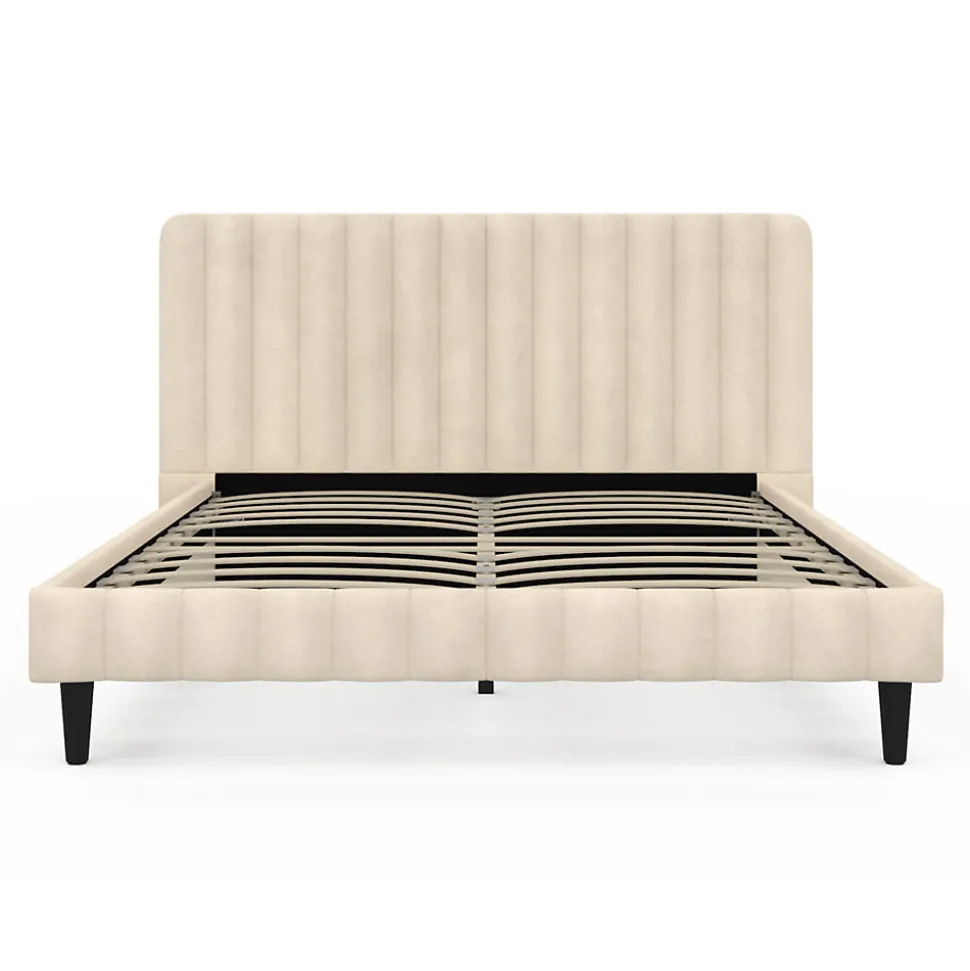 Lit double ANNIE avec tête de lit et sommier 140 x 190 cm velours beige