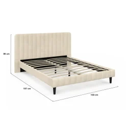 Lit double ANNIE avec tête de lit et sommier 140 x 190 cm velours beige