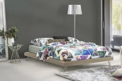 Lit double Arbatrax, Lit fixe en tissu avec pieds, 100% Made in Italy, adapté pour matelas 160x190 cm, Beige