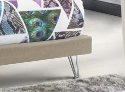 Lit double Arbatrax, Lit fixe en tissu avec pieds, 100% Made in Italy, adapté pour matelas 160x190 cm, Beige