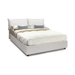 Lit double Arry, lit coffre en éco-cuir, ouverture frontale, matelas 140x200 cm inclus, 100% Made in Italy, Blanc