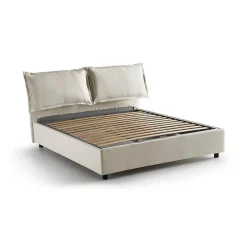 Lit double Askari, Lit coffre en tissu, Ouverture frontale, Convient pour matelas 140x190 cm, 100% Made in Italy, Beige