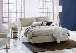 Lit double Askari, Lit coffre en tissu, Ouverture frontale, Convient pour matelas 140x190 cm, 100% Made in Italy, Beige