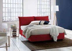 Lit double Askari, Lit coffre en tissu, Ouverture frontale, Convient pour matelas 140x190 cm, 100% Made in Italy, Rouge