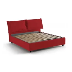 Lit double Askari, Lit coffre en tissu, Ouverture frontale, Convient pour matelas 140x190 cm, 100% Made in Italy, Rouge