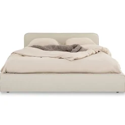 Lit double BELARTI 140 x 190 cm rembourré, revêtement en tissu - Blanc crème