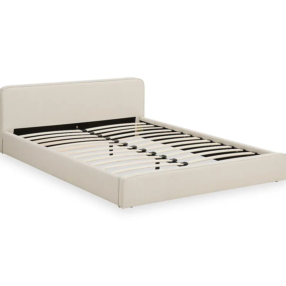 Lit double BELARTI 140 x 190 cm rembourré, revêtement en tissu - Blanc crème