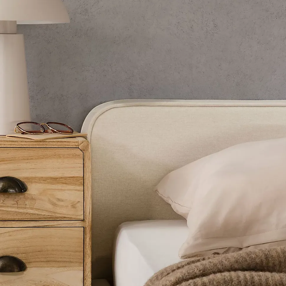 Lit double BELARTI 140 x 190 cm rembourré, revêtement en tissu - Blanc crème