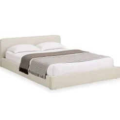 Lit double BELARTI 140 x 190 cm rembourré, revêtement en tissu - Blanc crème