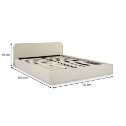 Lit double BELARTI 140 x 190 cm rembourré, revêtement en tissu - Blanc crème