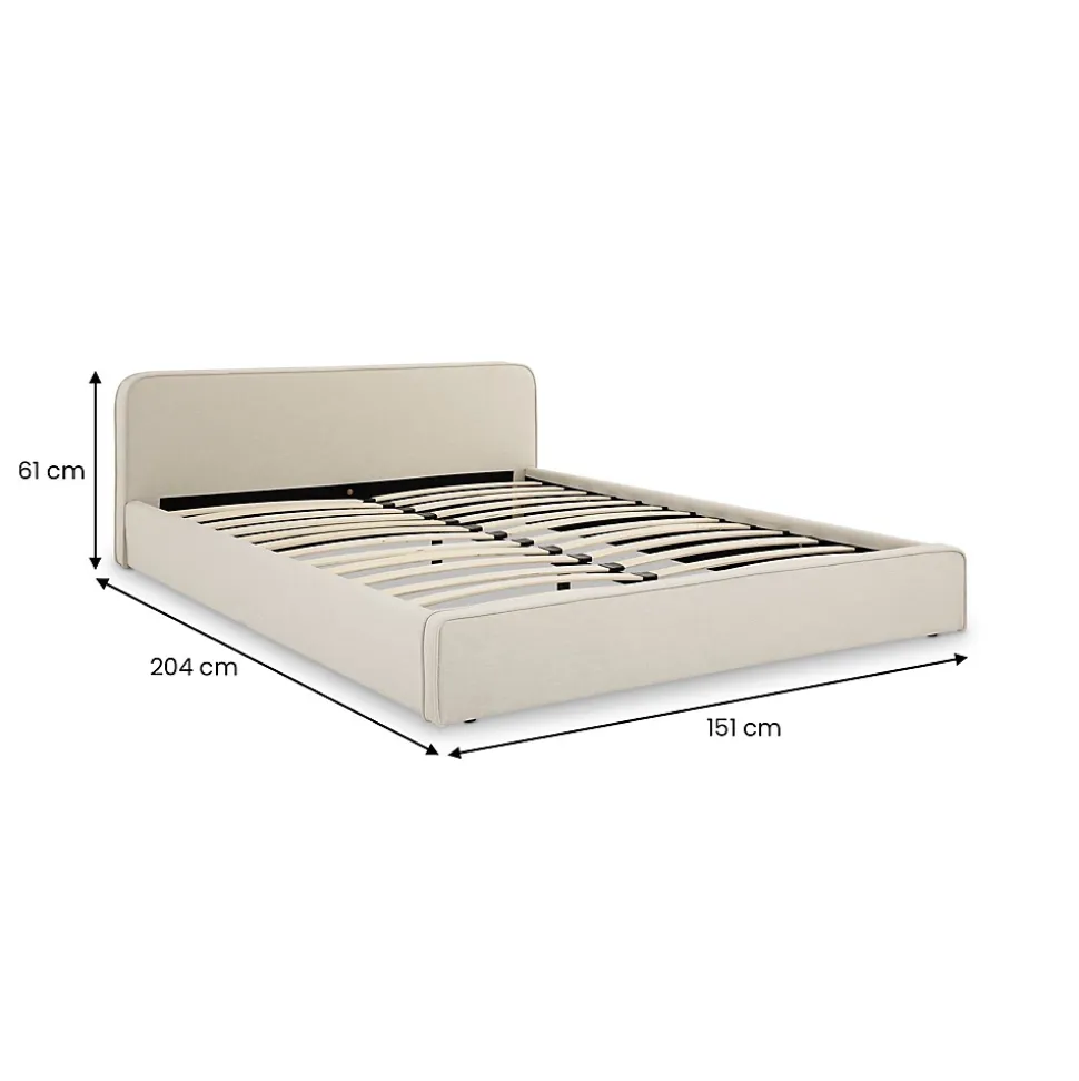 Lit double BELARTI 140 x 190 cm rembourré, revêtement en tissu - Blanc crème