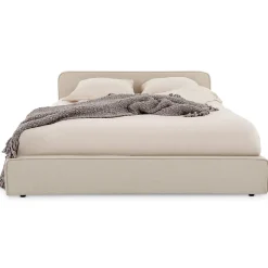 Lit double BELARTI 140 x 190 cm rembourré, revêtement en tissu - Beige