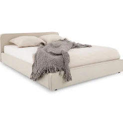 Lit double BELARTI 140 x 190 cm rembourré, revêtement en tissu - Beige