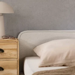 Lit double BELARTI 140 x 190 cm rembourré, revêtement en tissu - Beige