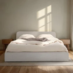 Lit double BELARTI 140 x 190 cm rembourré, revêtement en tissu - Gris clair