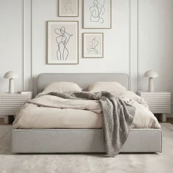 Lit double BELARTI 140 x 190 cm rembourré, revêtement en tissu - Gris clair