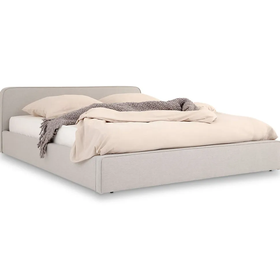 Lit double BELARTI 140 x 190 cm rembourré, revêtement en tissu - Gris clair