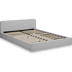 Lit double BELARTI 140 x 190 cm rembourré, revêtement en tissu - Gris clair