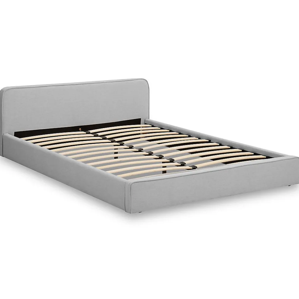 Lit double BELARTI 140 x 190 cm rembourré, revêtement en tissu - Gris clair