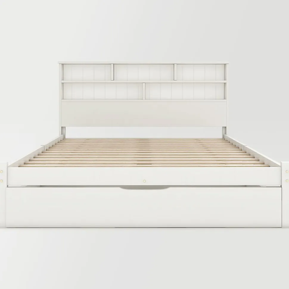 Lit Double Bois 140X200Cm Tiroirs Blanc Blackcolors