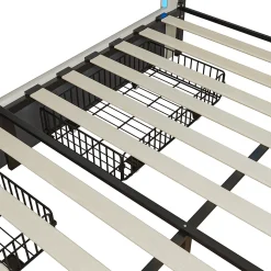 Lit double capitonné 140 x 190 cm, avec tête de lit et éclairage LED, 4 tiroirs, tissu lin, beige