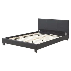 Lit double capitonné 140 x 200cm cuir synthétique avec sommier à lattes noir Corium