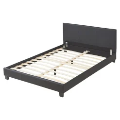 Lit double capitonné 140 x 200cm cuir synthétique avec sommier à lattes noir Corium