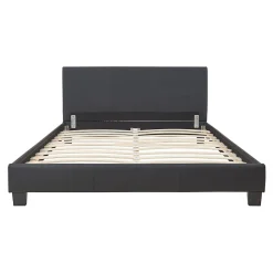 Lit double capitonné 140 x 200cm cuir synthétique avec sommier à lattes noir Corium