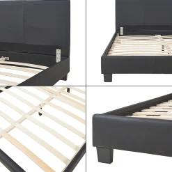 Lit double capitonné 140 x 200cm cuir synthétique avec sommier à lattes noir Corium