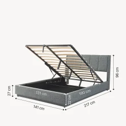Lit double capitonné Tröstiar avec éclairage LED et matelas 140 x 200 cm anthracite en.casa