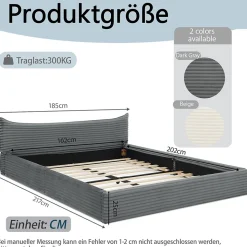 Lit Double Capitonné 160x200 cm, Chenille Doux, Tête de Lit Élégante, Cadre Bois Métal Solide, Gris Foncé, Sans Matelas