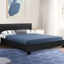 Lit double CHARLOTTE avec tête de lit et sommier 140 x 190 cm PVC noir